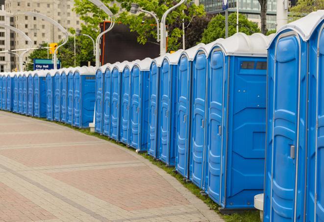 Seasonal porta potty units set up at a McAllen, Texas venue