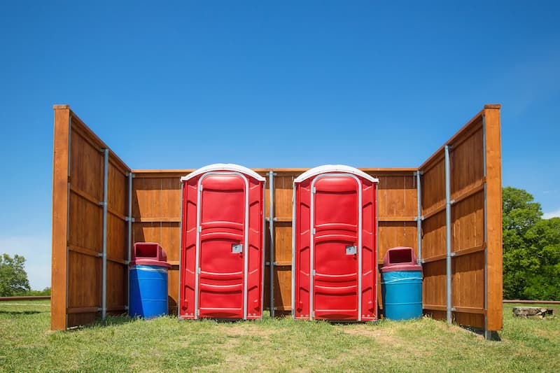Short-term porta potty units staged for delivery in McAllen, Texas